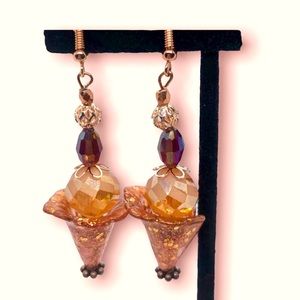 🎁⭐️Hand painted boho watercolor earrings-peach and copper drop
